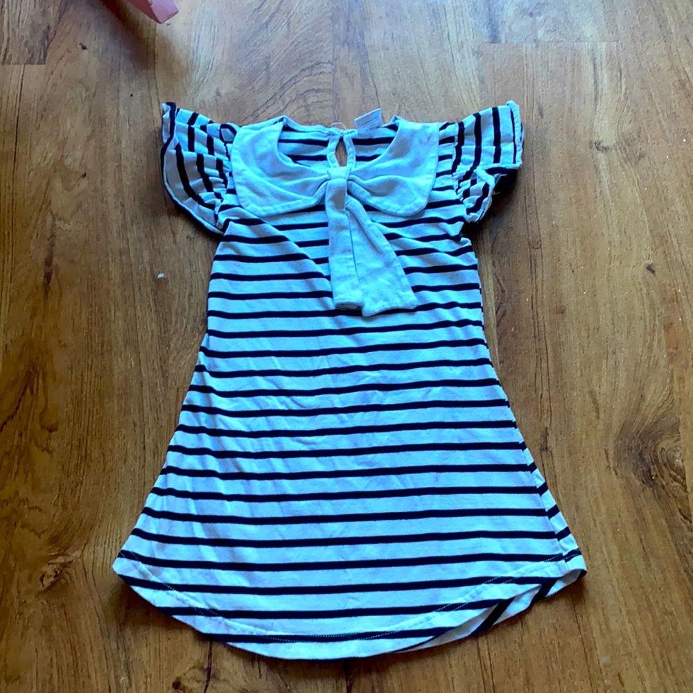 XS Black and White Stripped Sailor Dress with White Collar and Ribbon.